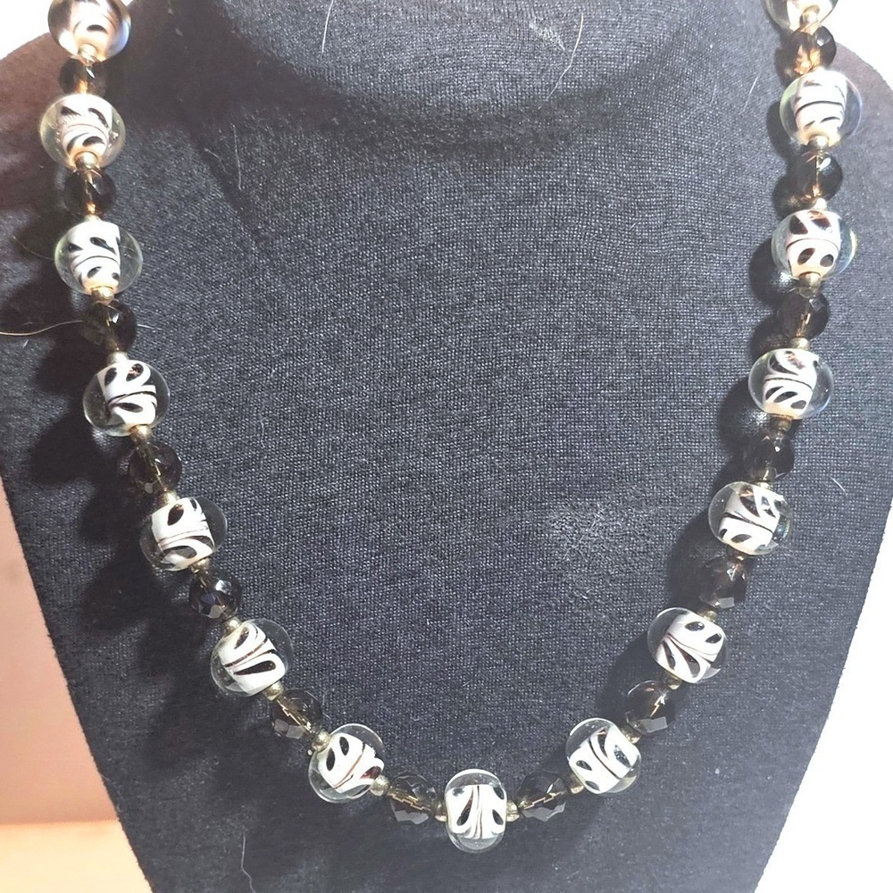 BB Sterling Silver 925 Hand Blown Glass Smoky Quartz Beaded Necklace‎ Artisan